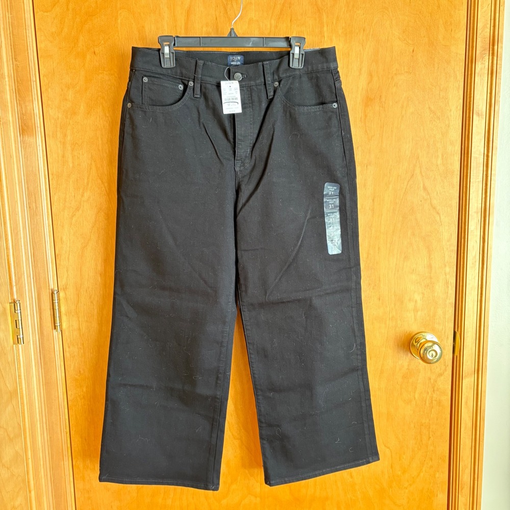 J.Crew Wide-Leg Crop Jeans Womens 31 Black All-Day Stretch CB371 NEW‎